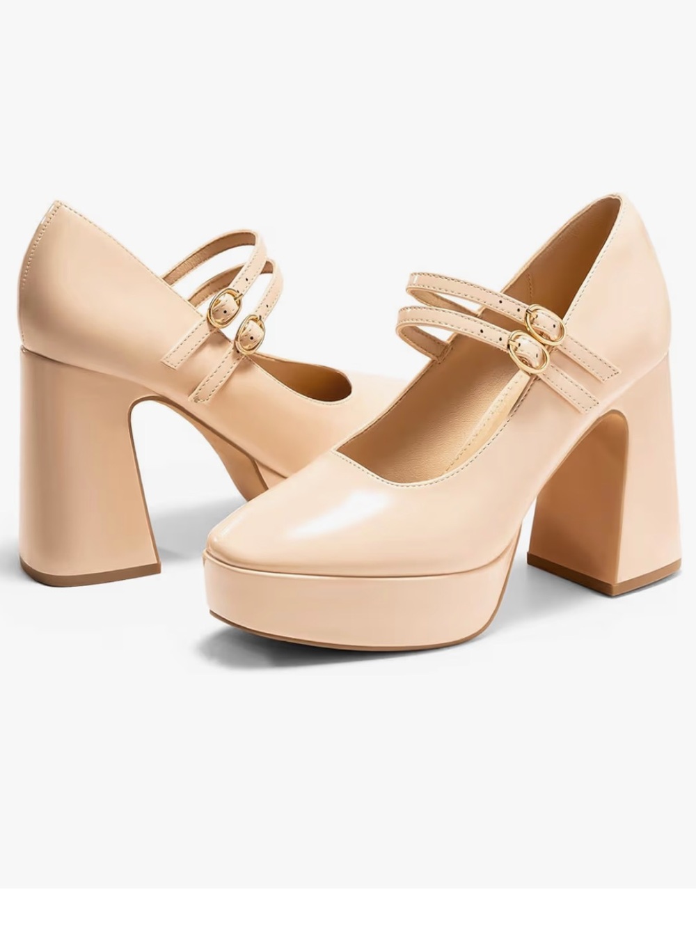 NWT Platform Mary Jane Chunky Heel Double Strap Pumps Heels